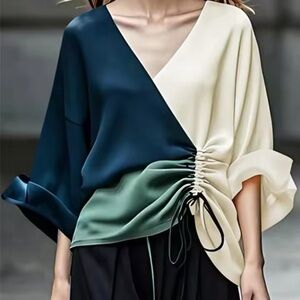 Elegant Colorblock V-Neck Blouse